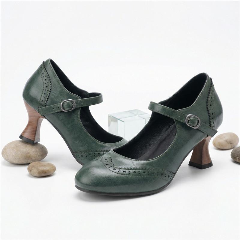 Dames hoge hakken lente en zomer nieuwe dunne hak retro gesp lichte mond enkele schoenen grote maat lage schoenen