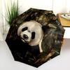 Fantasia panda e erba, ombrello pieghevole automatico, design portatile e pieghevole, 8 stecche, un regalo di Natale o di compleanno.