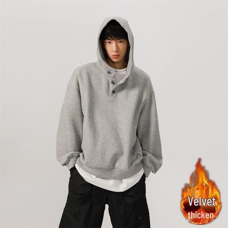 Men's 400g Heavyweight Cotton Button-Up Hoodie, Spring/Autumn American Style, Loose Fit