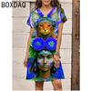 Colorful Indian Style Women Short Sleeve V-Neck 3D Printed Dress New Big Size Summer Casual A-Line Mini Dresses