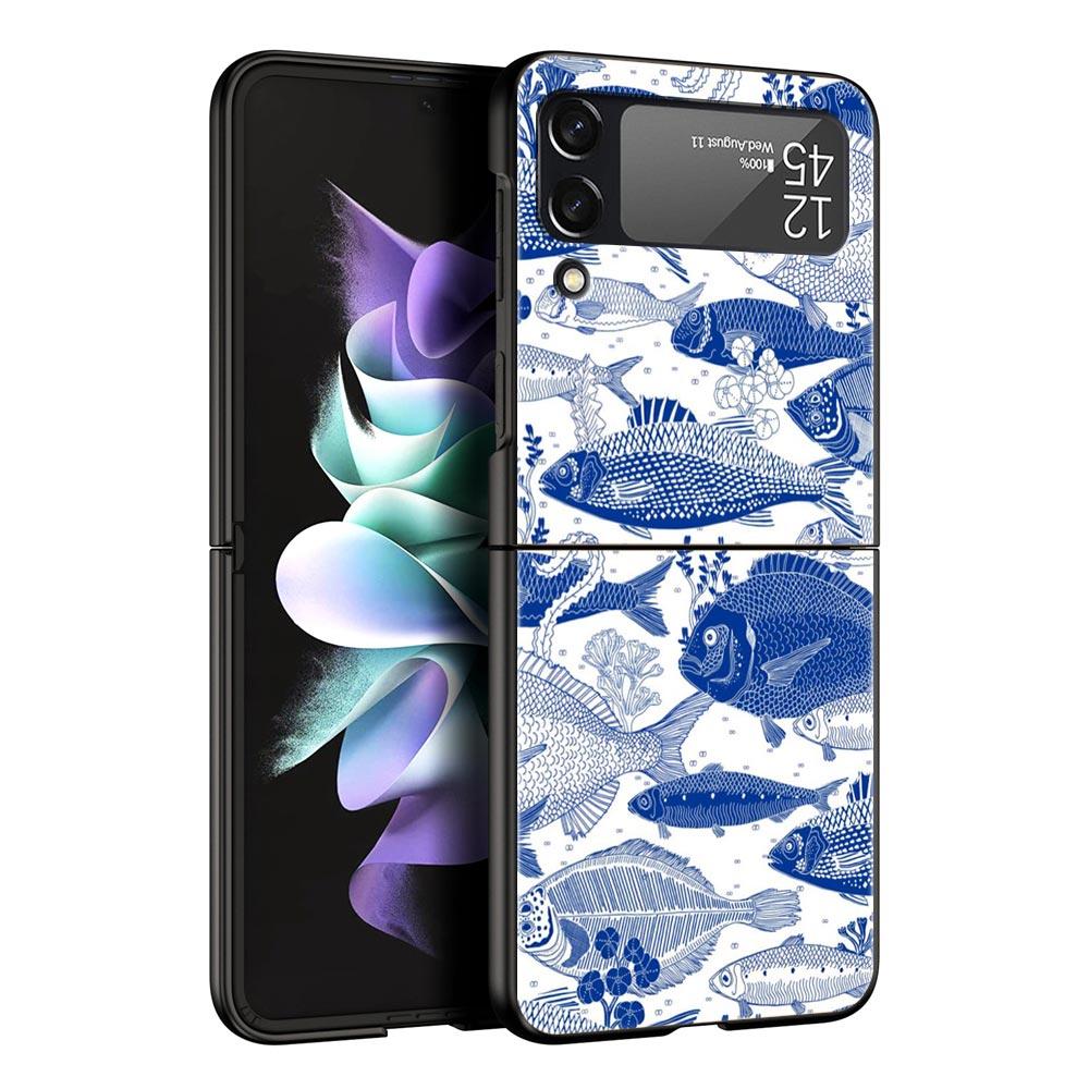 Blue Ocean Fish Hard PC Phone Case For Samsung Galaxy Z Flip 7 6 5 4 Black Cover For Galaxy Z Flip 3 Foldable Shell Fundas Capas
