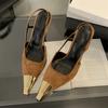 Spitze Dünne Absätze Slingback Pumps Damen KLEID für Metallverzierung Flache Luxus Schuhe Größe:35 40