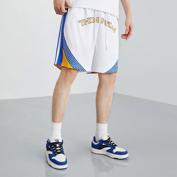 Anta Basketball Series Logo Striped Letter Mid-Waist Straight Loose Shorts Men Bottoms Pure-White 152321229-1