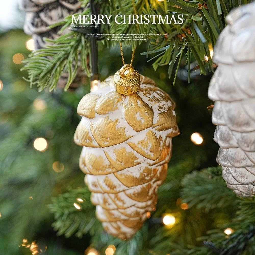 Frosted Look Pine Cone Ornament Metallic Tone Xmas Hanging Decoration  Seasonal Arrangement