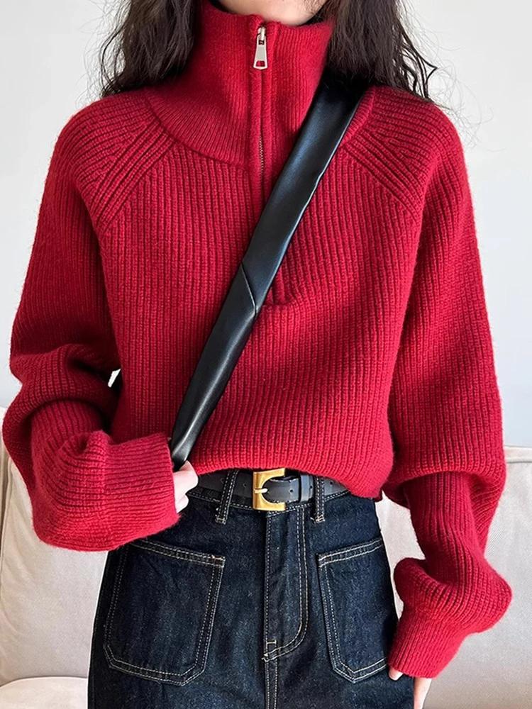 Sweater Pullover Women Autumn Winter Korea New Zipper Underlay Loose Short Style Popular Premium Sweater Female Tops