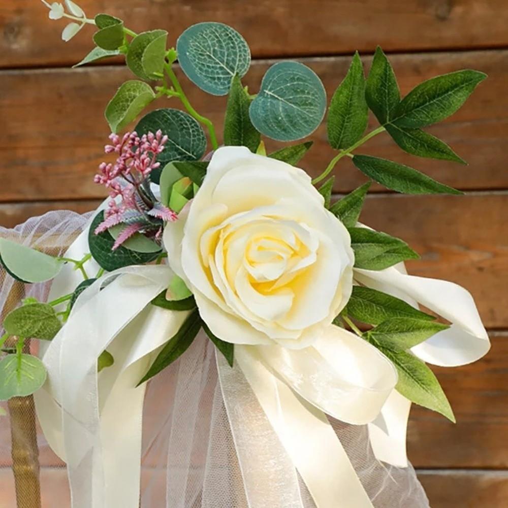 Artificial Floral Wedding Aisle Decorations Chiffon Ribbon Floral Arrangements Artificial Flower Chair Decorations Pew Flowers
