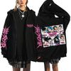 Stray Kids Hoodie, Logo auf der linken Brustseite, Ärmeldrucke & Rückseite Rosa Glitzer Mitglieder-Foto-Raster mit Namen & Rock-Star-Logo, Oversized K-Pop-Fan Reißverschluss