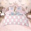 Homewish Monogrammed Duvet Cover Set for Kids, Pink Buffalo Plaid Bedding Set, Pink Reversible Quilt Cover Set