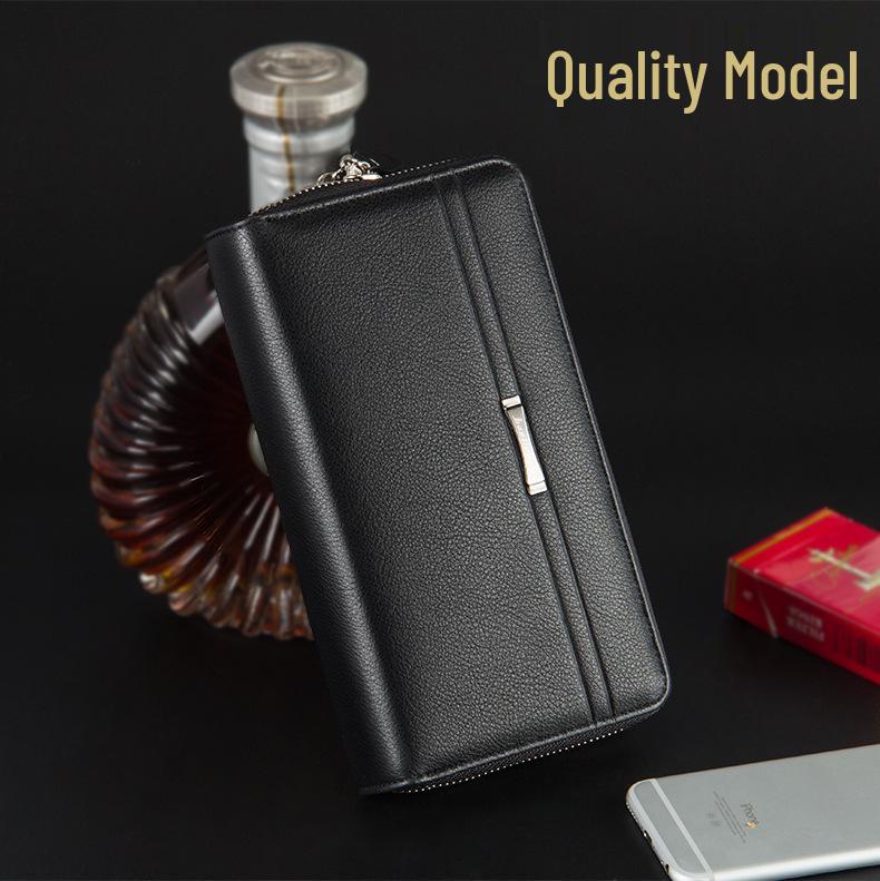 Men's High-Capacity Luxury Wallet and Phone Bag with Double Zipper and Multiple Card Slots
