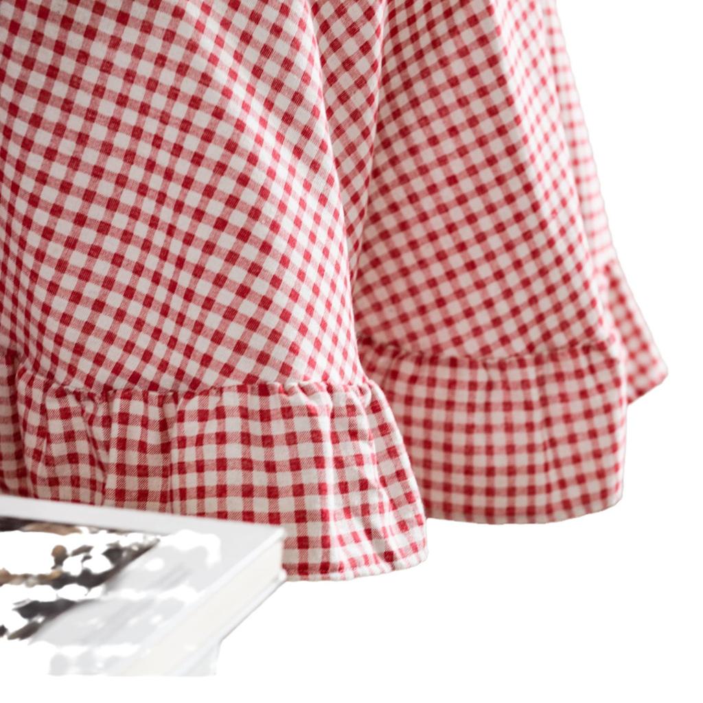 Tablecloth Ethnic Style Red Plaid Printing Round Ruffle Leaf Edge Atmosphere Dining Table Living Room Fabric