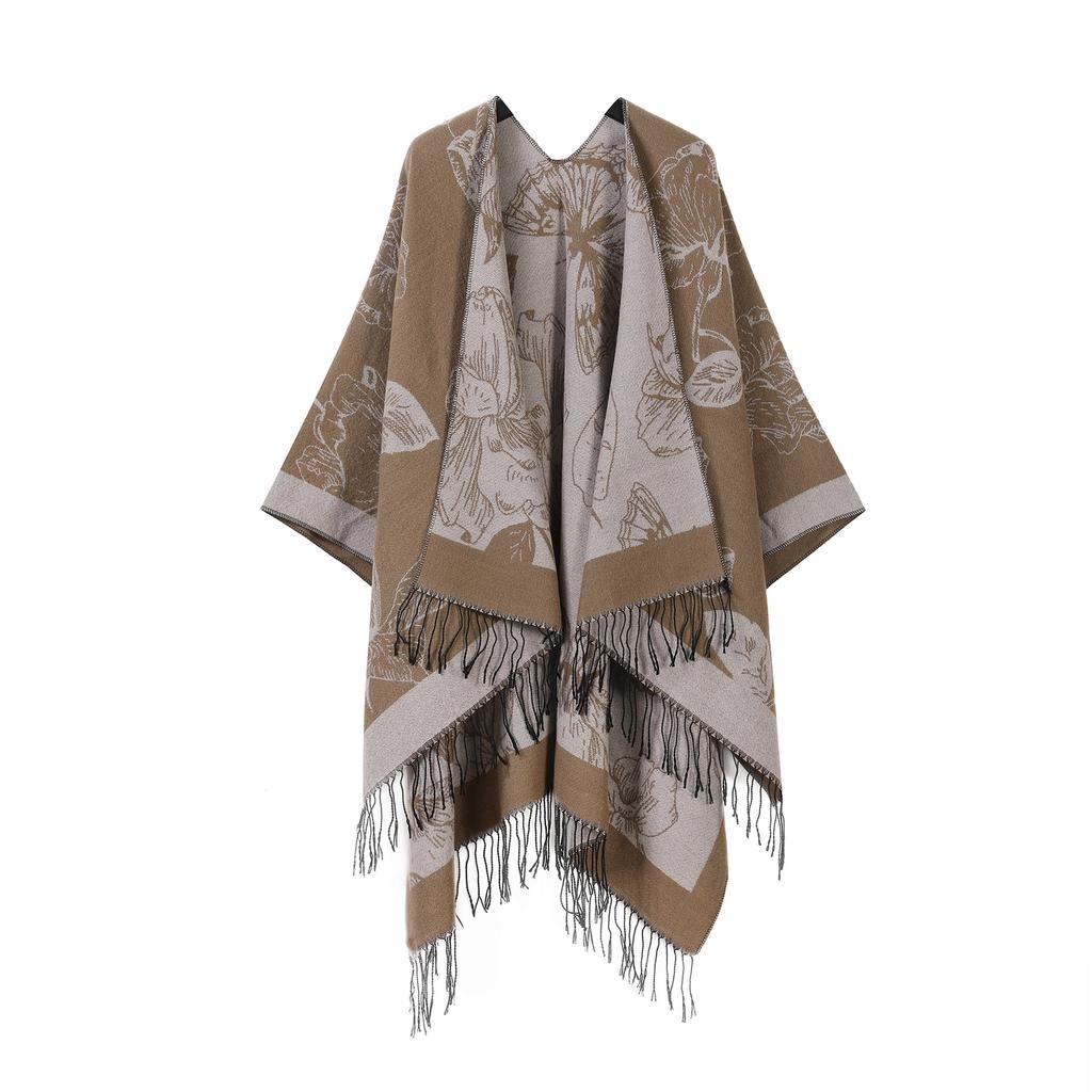 Classical Style Women's Shawl Double-sided Tassel Slit Cape High-end Travel Warm Cape
