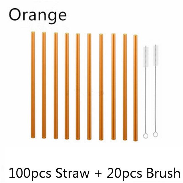 100Pcs Reusable Drinking Glass Straws 20cmx8 mm For Smoothies, Tea, Juice --10Pack With 20Pcs Cleaning Brush Barware