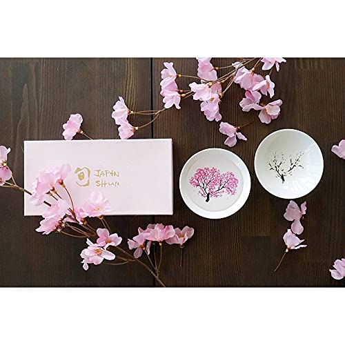 [Authentic Product] Marumo Takagi Ceramics - Enjoy with Temperature - Cherry Blossom in Full Bloom Cooling White Flat Sake Cup Pair Set - Sake Cups, J