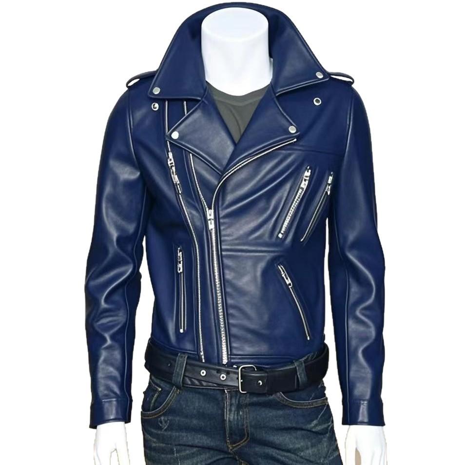Autumn and winter leather jacket men's new leather jacket men's stand-up collar slim PU leather top trendy men's jacket
