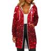Women's Fashionable Christmas Printed Long Sleeved Drawstring Hooded Zipper Pocket Long Casual Sweatshirt Jacket
