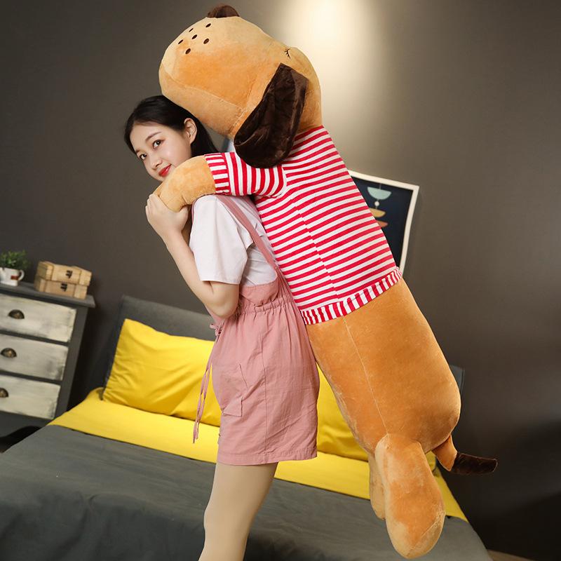 Cute Striped Dog Doll Plush Toy Pug Dog Doll Rag Doll Long Strip Hugging Pillow To Accompany Sleep