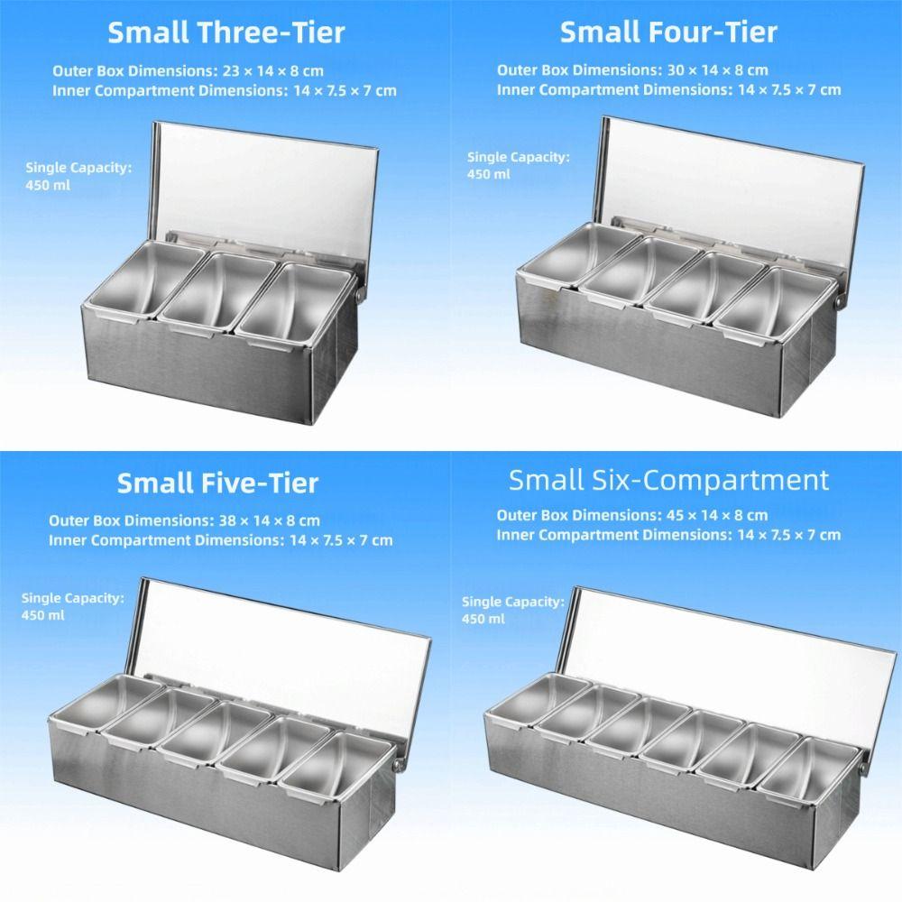 Stainless Steel Seasoning Box 3/4/5/6 Gird with Lid Kitchen Spiece Storage Box Easy to Clean Removable