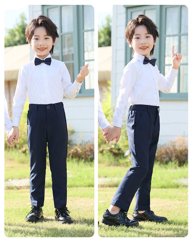 Boy's White Long-Sleeve Shirt for Spring/Autumn - Elementary School Campus Uniform & June 1st Performance Costume.
