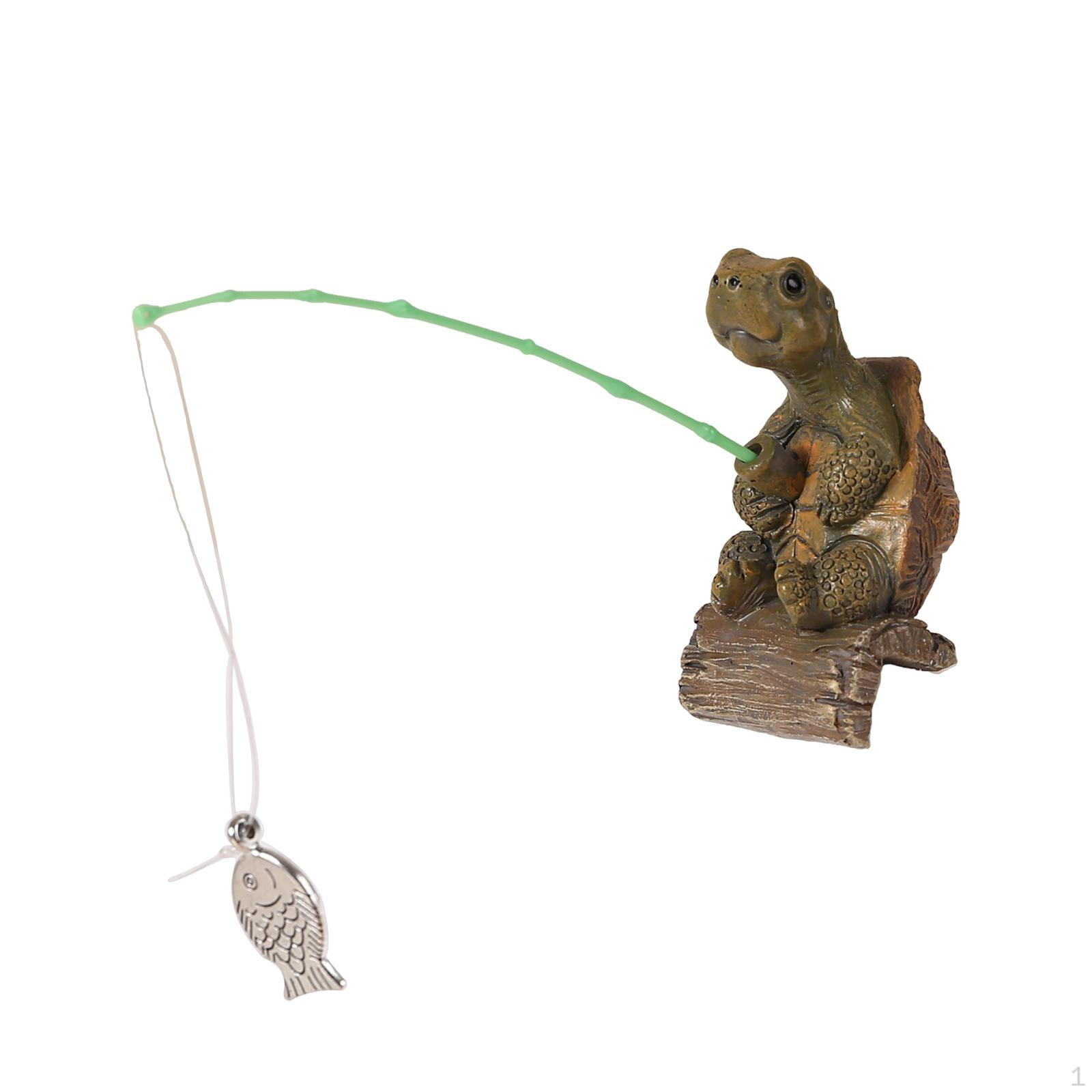 

Turtle Fishing Statue Tortoise Potted Decoration Funny Garden Decor Ornament for Pond Shelf