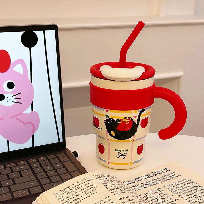 Cartoon Stainless Steel Water Cup Cute 700Ml Insulated Water Bottle Large Capacity Straw Thermos Cup Drinkware