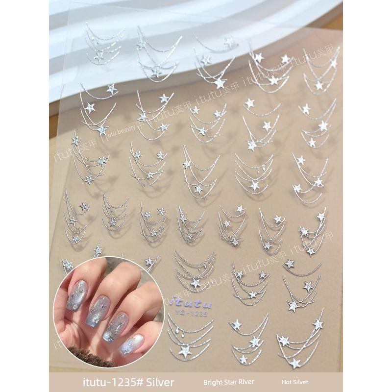 

Best Selling Bright Star River Bronzing Nail Sticker 7 Color Laser Star Chain Silver Little Star Fingertip Sticker Ornament Itu1235# Silver Bright Star River Silver