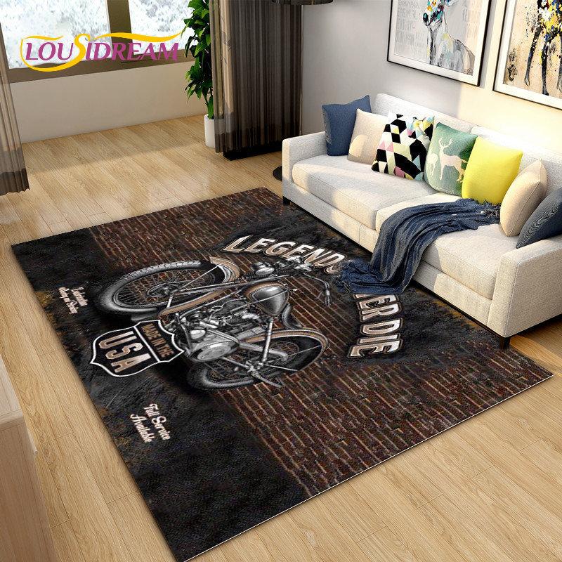 Retro Vintage Motorcycle Area Rug Large,Carpet Rug for Living Room Bedroom Sofa,Kitchen Bathroom Doormat Non-slip Floor Mat Gift