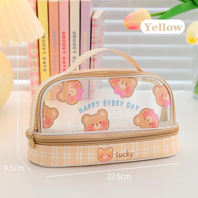 Pencil Case Double Layer Large Capacity Pen Bag Cartoon Portable Pencil Box School Student Supplies Stationary Organizer