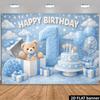 2D Plane Blue Sky White Clouds Little Bear 1st Birthday Background Cloth Birthday Celebration Background
