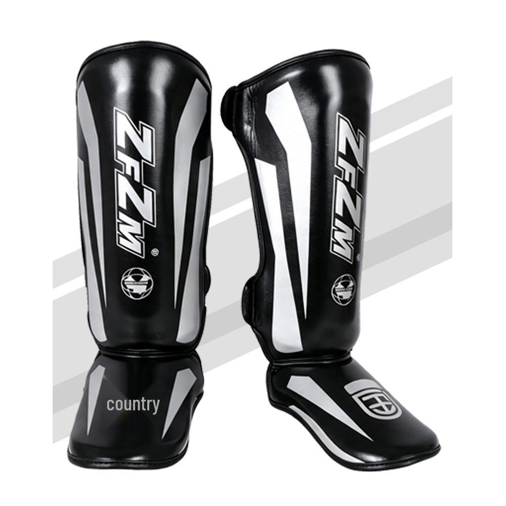 Sanda Muay Thai Schienbeinschoner mit Spannschutz und Knieschonern M (Recommended 140-160cm) schwarz