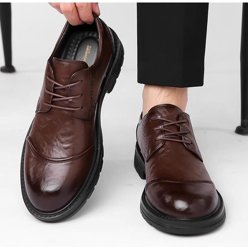 

Genuine leather cowhide men s high-end leather shoes trendy business casual shoes tooling big head platform men s shoes 41