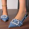 Elegant Rhinestone Pointed Toe Sandals Female Plus Size Ladies High Heels