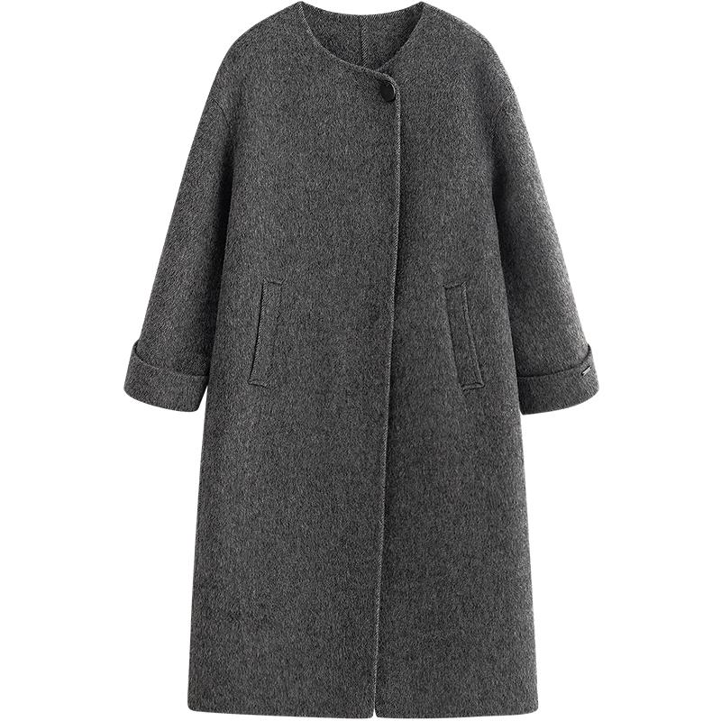 INMAN Women's Detachable Scarf Double-faced Wool Blend Coat