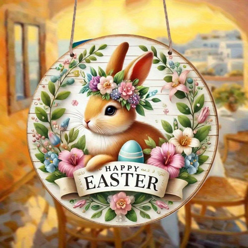 

Деревянный венок в стиле кантри для украшения стены с рисунком кролика - «Все, что вам нужно, это компания кролика», подходит для дома маджента