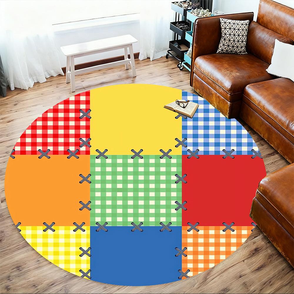 1pc Patchwork Quilt Round Chair Mat Office Area Rug - Non-Slip, Floor Mat for Office, Bedroom, and Indoor Decor P127201