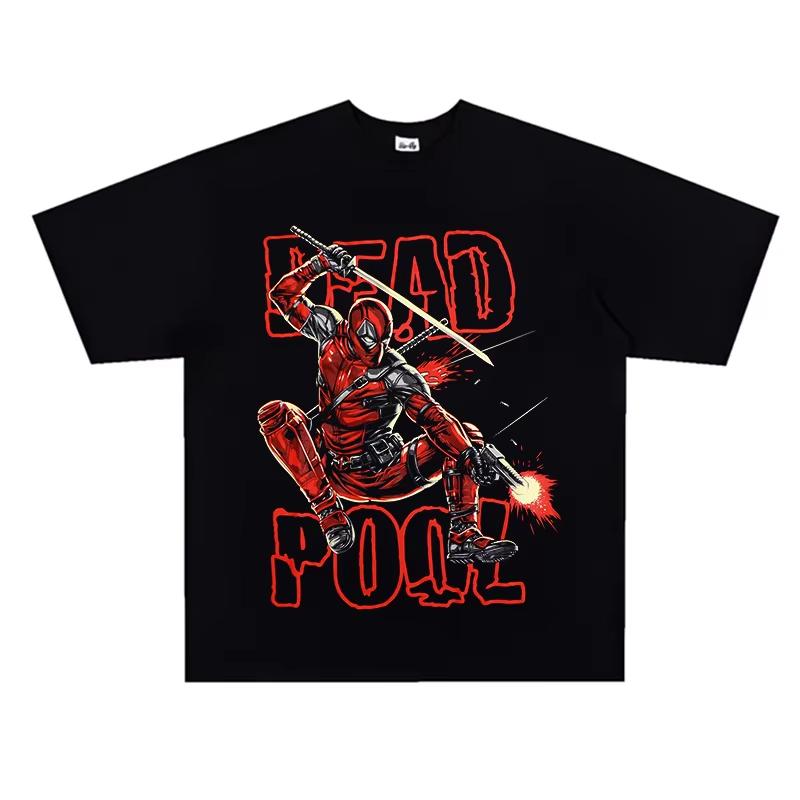 

Marvel Superhero Series American Heavyweight Fashion Pure Cotton Retro Short-sleeved Tee with Loose Neckline for Men and Women S