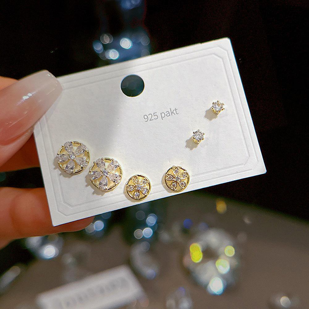 925 Silber Nadel Ohrring Set - Goldene Schleife und Persönlichkeitsdesigns, Drei Paare