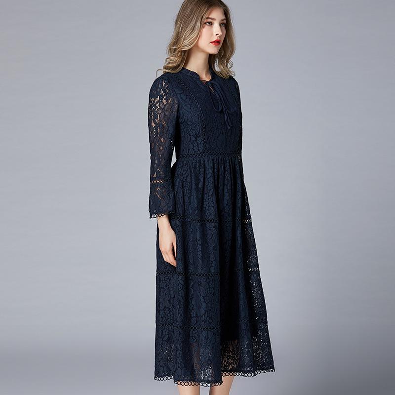 Brand Plus Size Women's Spring 2025 Lace Patchwork Dress for Middle-Aged European and American Styles.