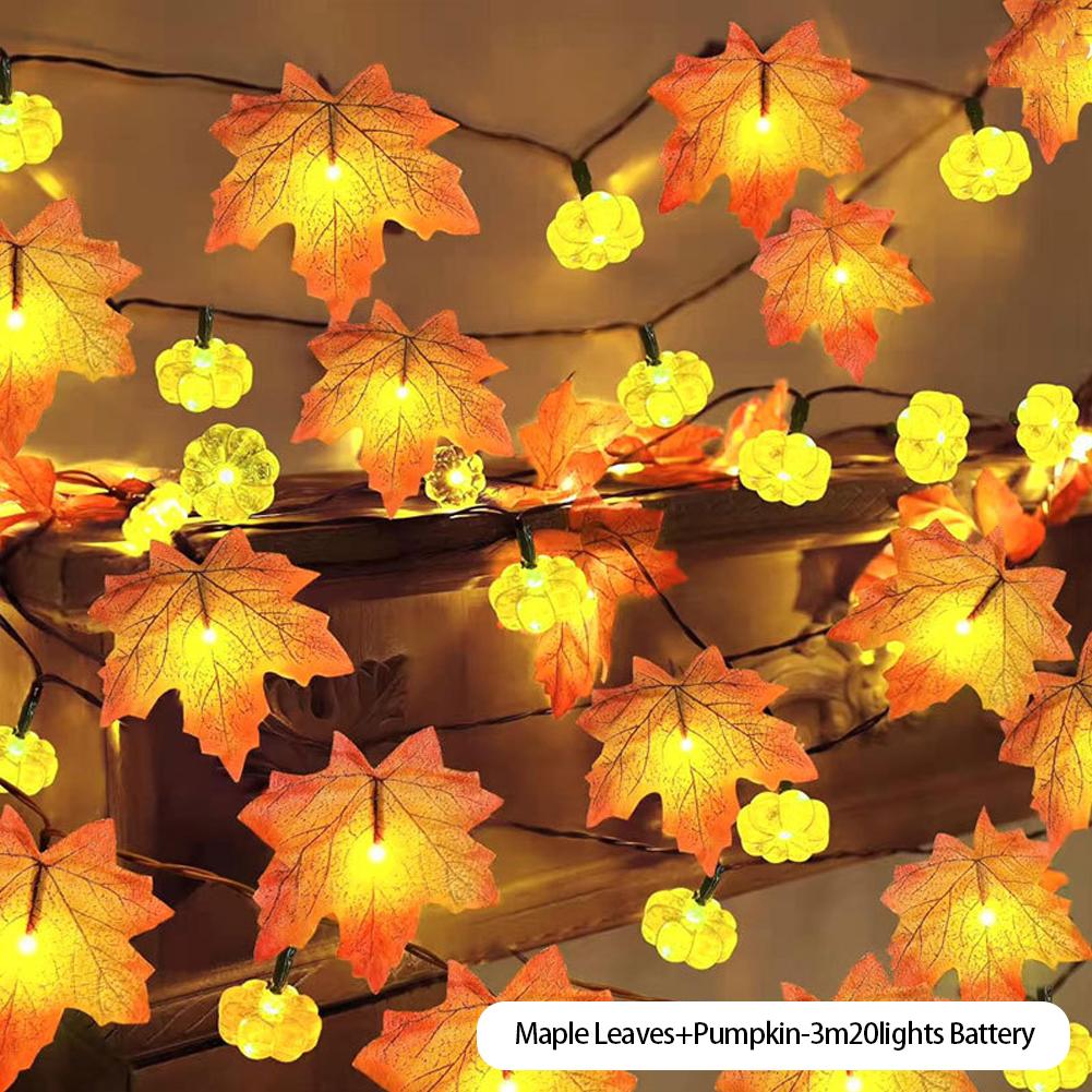 

1,5 м/3 м Светодиодная гирлянда «Кленовые листья и тыквы» на День Благодарения, сказочные огни, гирлянда для осенней свадьбы, праздничной вечеринки, украшения сада Maple Leaves+Pumpkin-3m20lights Battery
