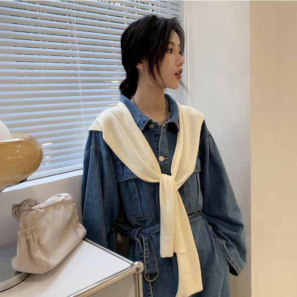 Cape Knitted Shawl Solid Color Wool Scarves Elegant Knit Scarf  Female