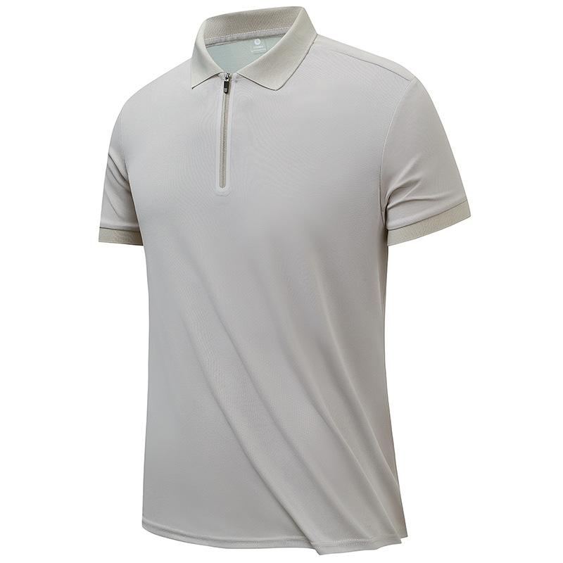 Camiseta POLO de Manga Corta para Hombre, Color Sólido, Cuello con Media Cremallera, Edición Fina, Manga Corta de Contraste, Edición Coreana, Camiseta Casual