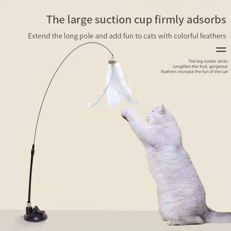Interactive Cat Toy Handfree Cat Stick Kitten Playing Teaser Wand Toy Suction Cup Feather Wand Pet Supplies Simulation Feather