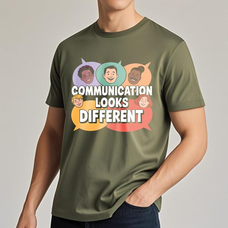 Comfortable Unisex Short Sleeve Tshirt Cotton Communication Looks Different Faces Speech Bubbles Anime Teenagers Tee Shirt