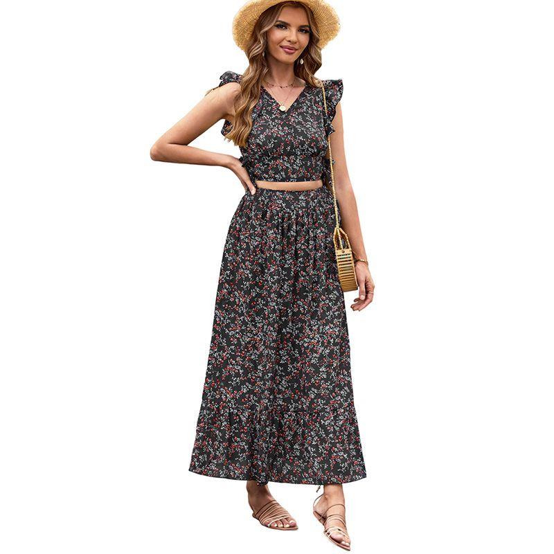

2024 Summer New Arrival Multi-Color Print Separates Dress Suit Fashion V-neck Slimming High Waist Skirt Two-piece Set LC63870-102 XL code fits (70.00 kg-75.00 kg