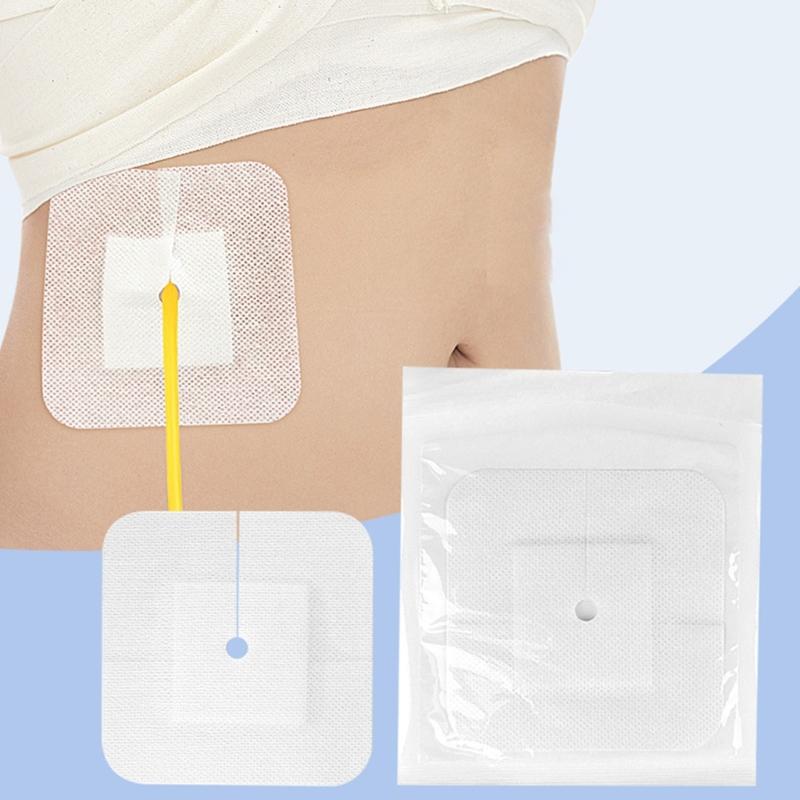 10 Pcs Sterile Catheter Stabilization Device Split Drain Adhesive Bandages Sterile Drain Patches Supplies for Nursing Care
