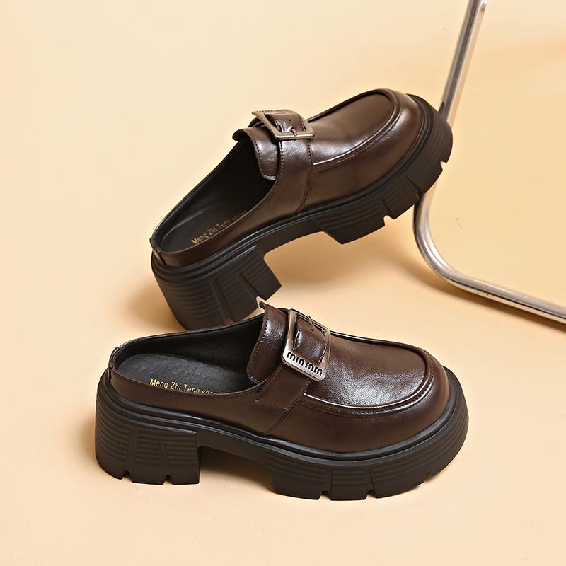 Baotou Half Slippers Women's Autumn New Lazy Outer Wear High-end Cool Slippers Thick-soled Heightening Women's Shoes