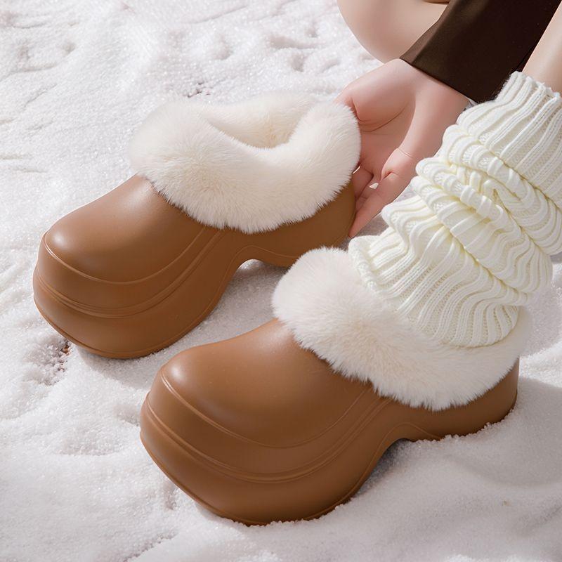 Fashion Heightened Heel Waterproof Cotton Slippers Women Winter 2025 New Platform Bag Heel Non-slip Wear Velvet Cotton Shoes