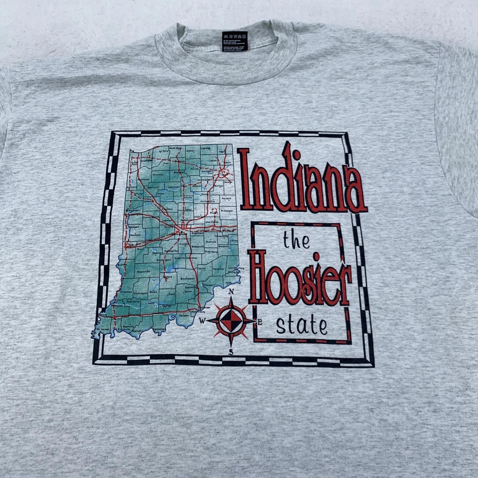 Vintage Indiana Shirt Mens XL Hoosier State Map Fruit of the Loom USA 90s Tee 4XL