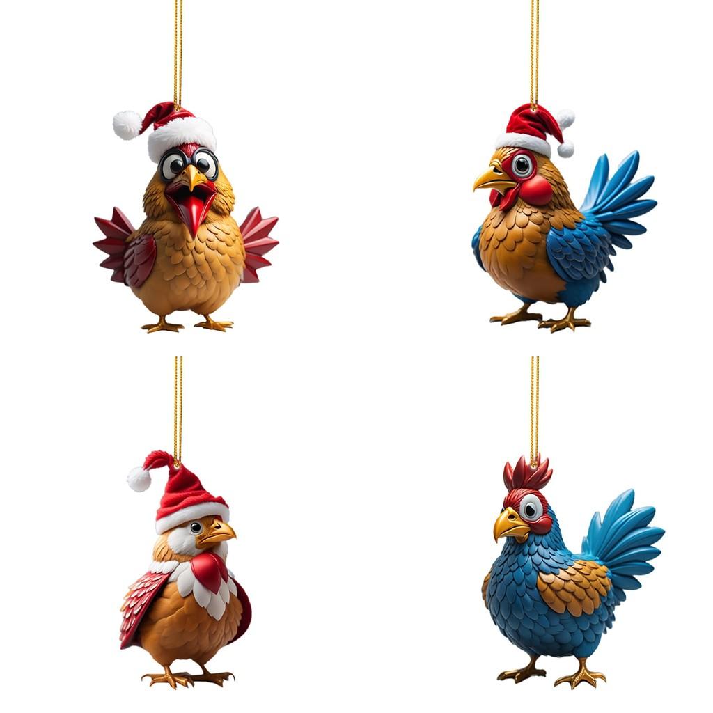 Cartoon Christmas Playful Hat Chicken Vehicle Decoration Unique Festive Home Decor Piece