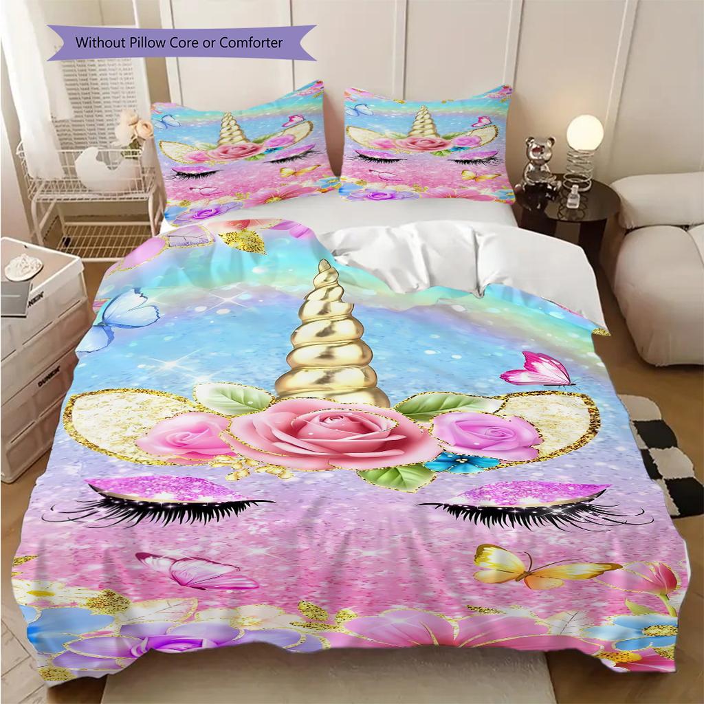 Biancheria da letto con unicorno da sogno, copripiumino, federa, decorazione per la casa, regalo di compleanno (1 * copripiumino+2 * federe, senza imbottitura)