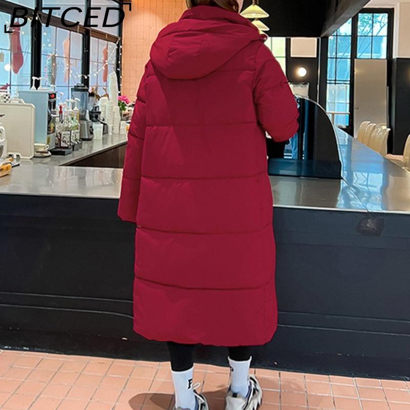 BITCED Long-Length Over-the-Knee Hooded Cotton Coat for Women Winter Oversized Cotton Jacket Thickened Warm Bread-Style Padded Coat
